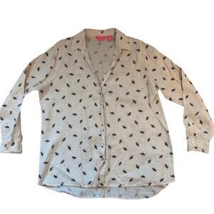 Isaac Mizrahi New York Dragonfly Print Linen Button-Down Shirt – Size XL